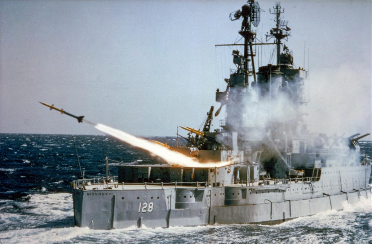 USS Mississippi (EAG-128) Fires a Terrier surface-to-air missile