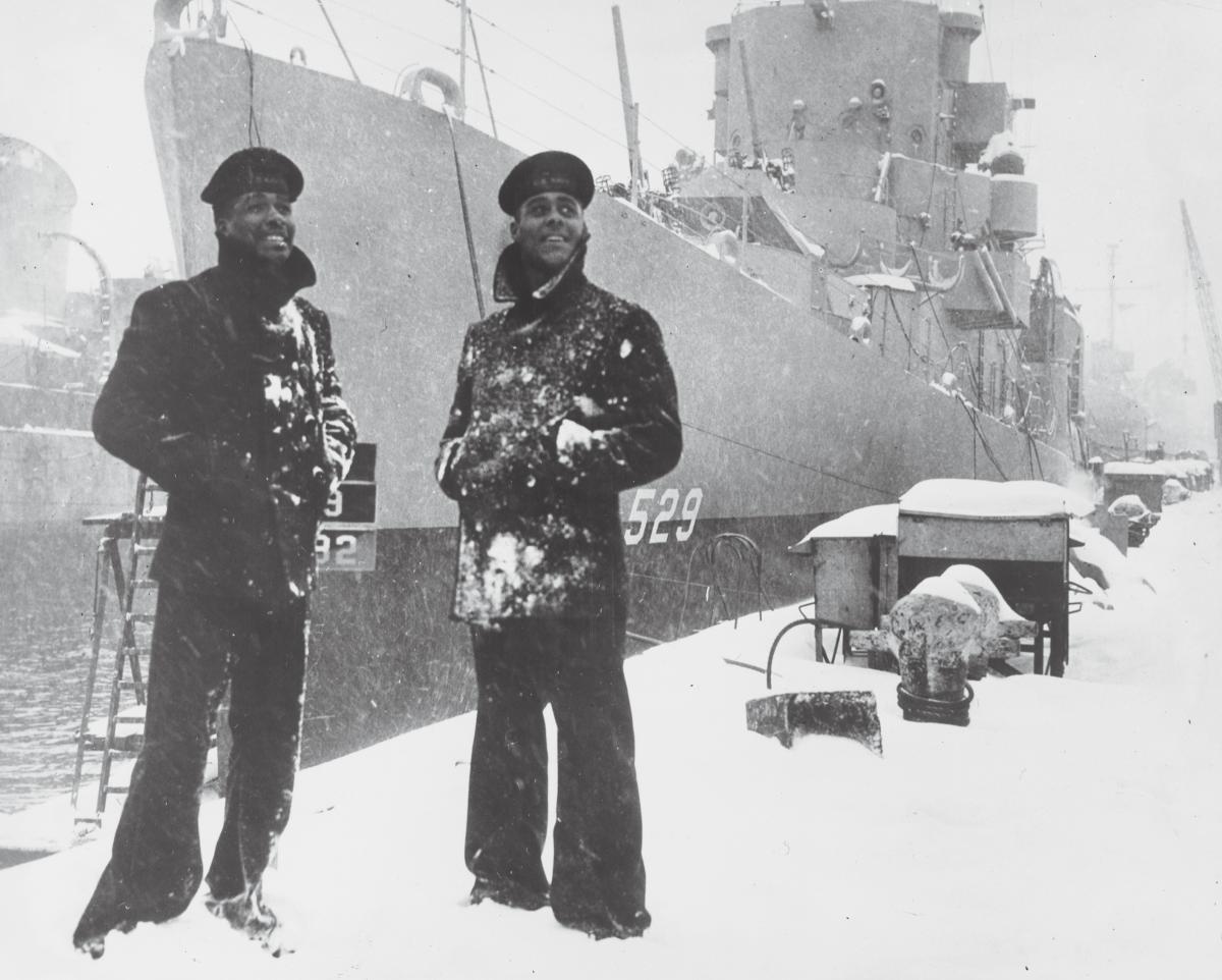 two members of the crew of the USS Mason (DE-529