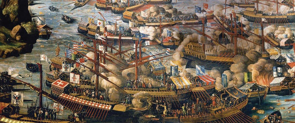 The Battle of Lepanto, 7 October 1571, was the last great sea battle involving galleys and one  of the first in which marines played a critical role.