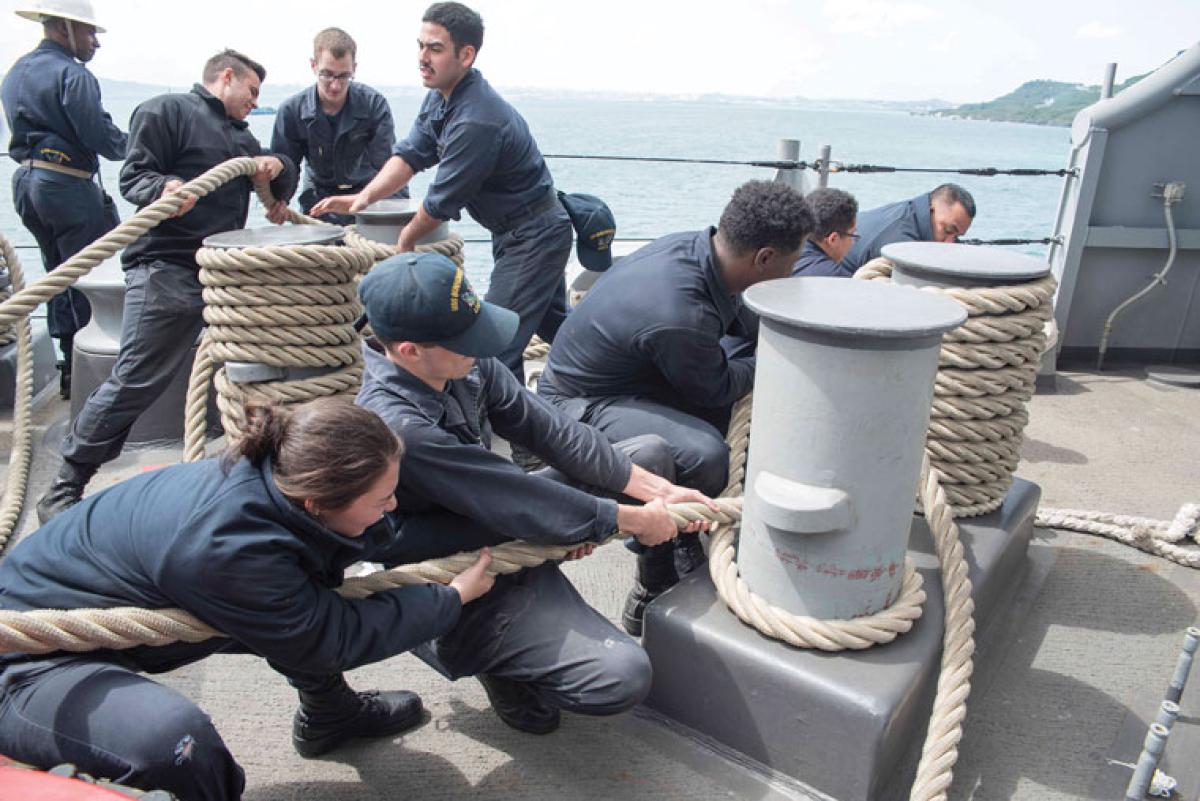 Securing a Ship to a Pier | Naval History Magazine - June 2018 Volume