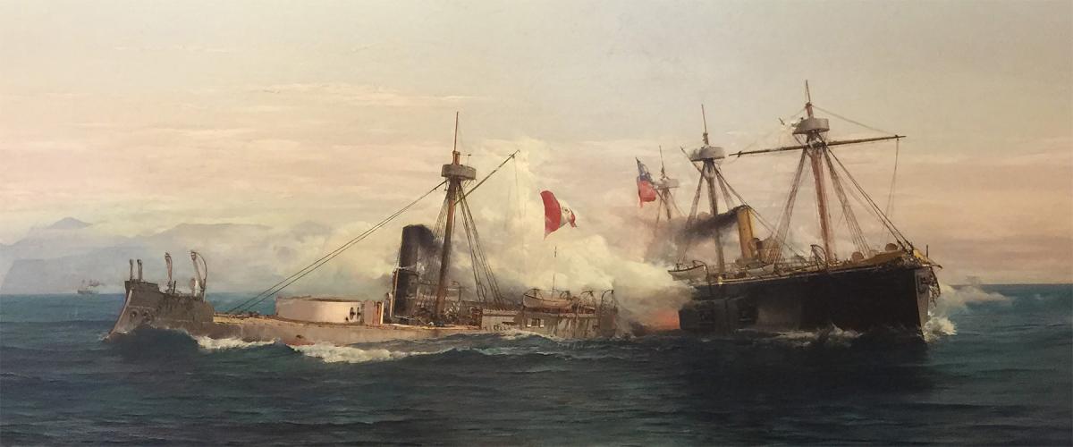 The Battle of Angamos during the War of the Pacific. 