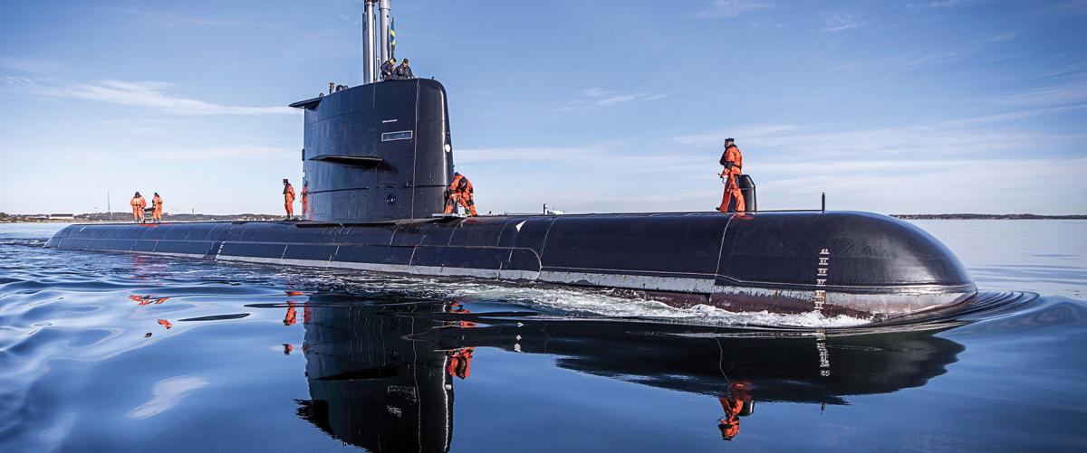The Swedish submarine Gotland on sea trials following her 2018 modernization.