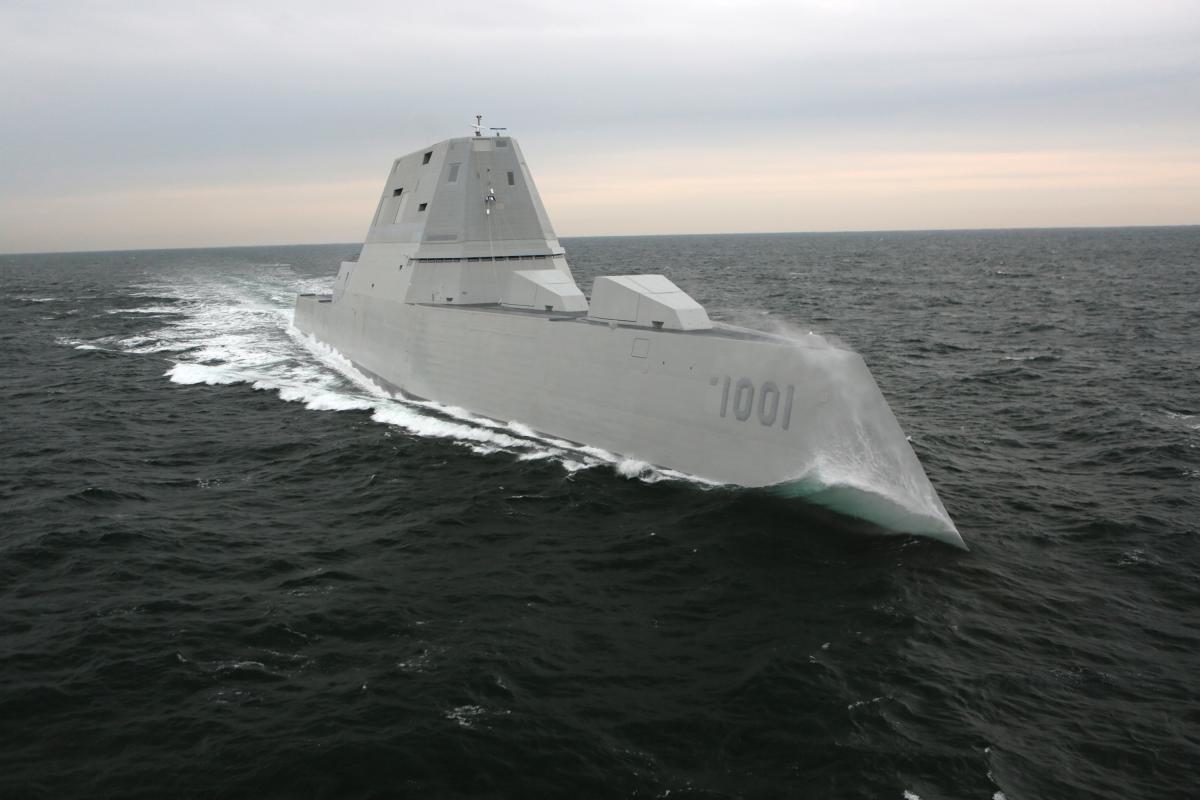 Starboard bow view of the USS Michael Monsoor (DDG-1001) on sea trials.