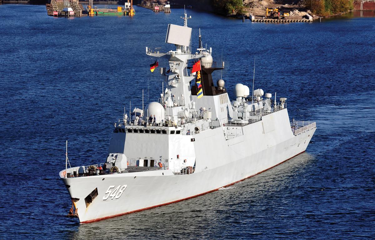 The Jiangkai II–class guided-missile frigate Yiyang during a visit to Germany.