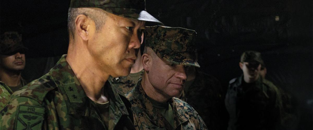 Marine Corps Brigadier General Trevor Hall and Japan Ground Self-Defense Force (JGSDF) Major General Hajime Kitajima tour bilateral field training during Iron Fist 24. Flag and general officer relationships will be critical in a future fight, and exercises provide opportunities to discuss conceptions of the mission, capability overlap, and how each partner will employ its forces.