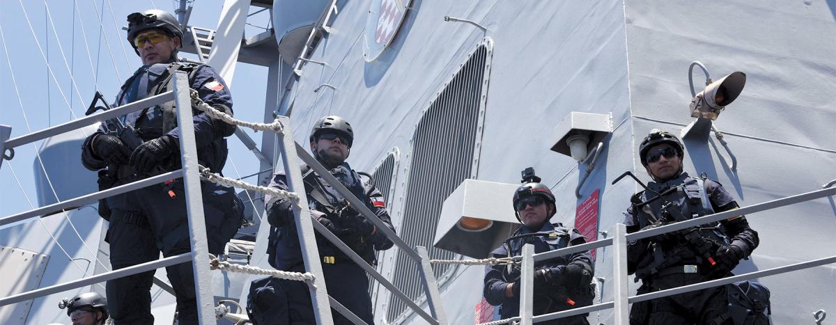 Sailors from the Chilean Navy frigate Almirante Cochrane