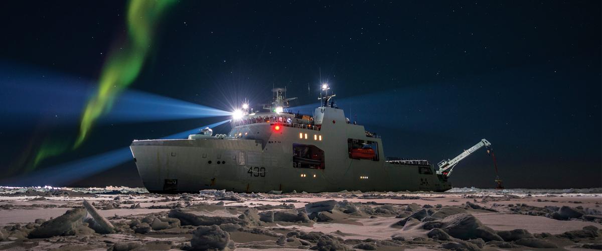 Northern lights flare above the HMCS Harry DeWolf 