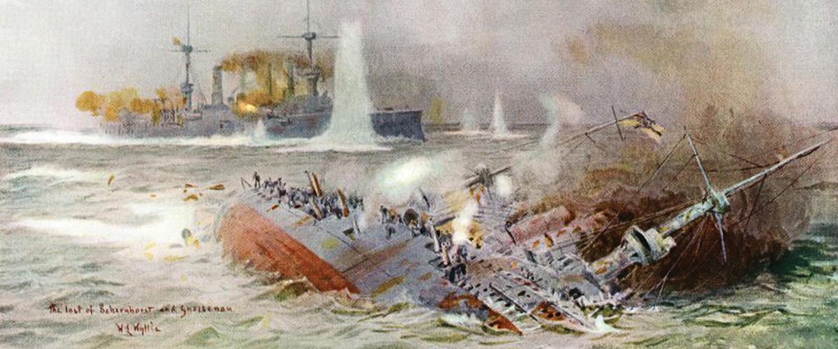 8 December 1914: The Scharnhorst sinks with all hands after having staved off the inevitable for hours against a superior British force in the Battle of the Falkland Islands.