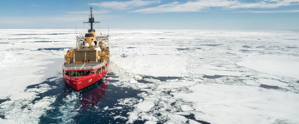 heavy icebreaker Polar Star (WAGB-10) transits pack ice