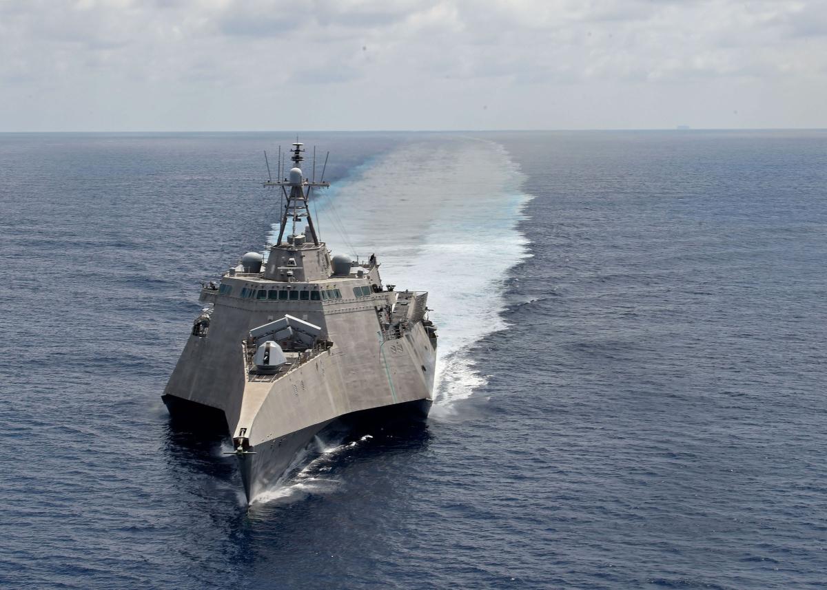 The littoral combat ship USS Gabrielle Giffords (LCS-10) patrols the South China Sea last March.