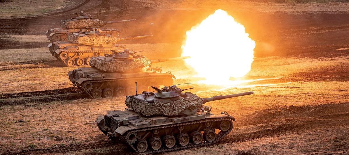 Republic of China Armed Forces M60 tanks fire during an exercise.