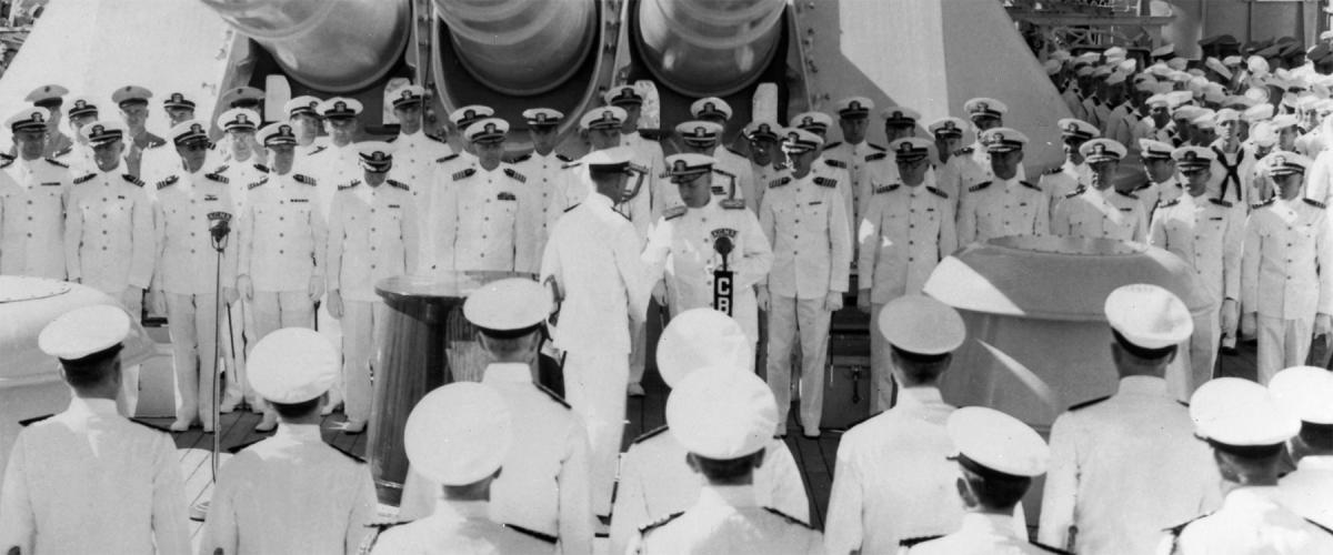 Pearl Harbor, 1 February 1941: Admiral Husband Kimmel relieves Admiral James Richardson as Commander in Chief of the Pacific Fleet. War Plan Orange, written early in the 20th century, was the Navy’s strategy for defeating Japan in a naval war..