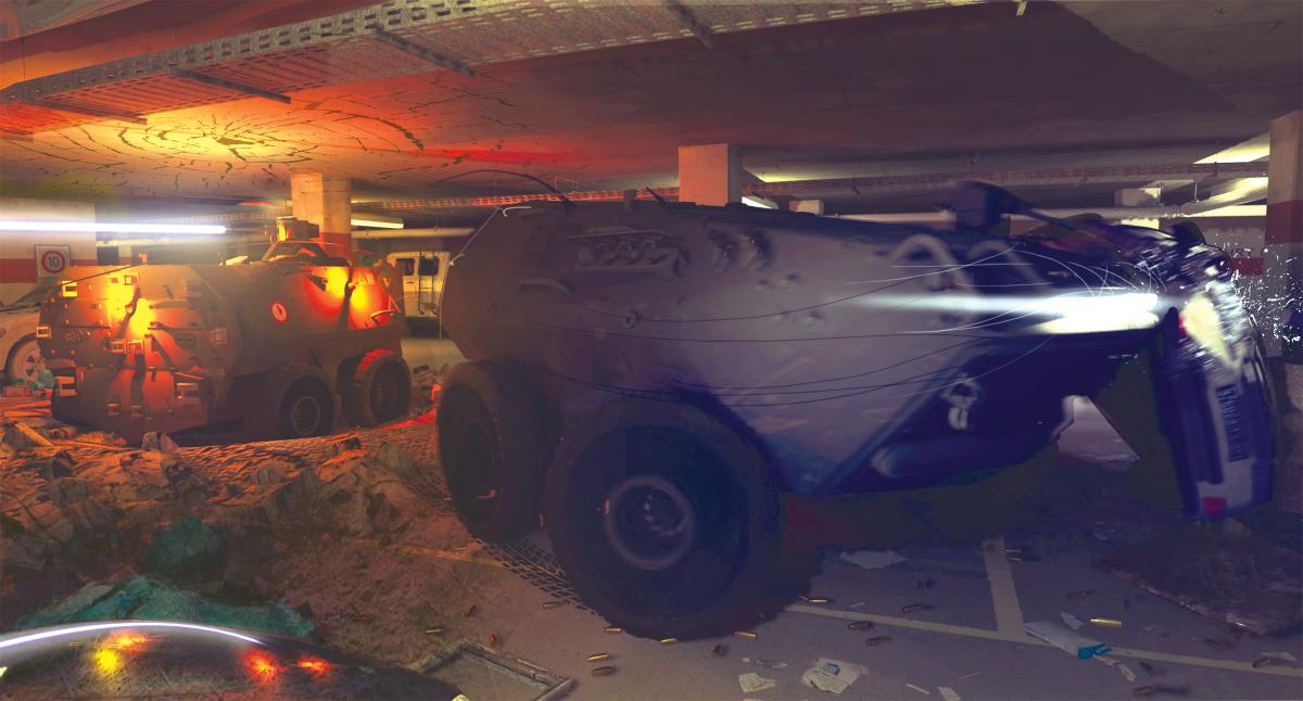 Image of a future war with future armored personnel carriers