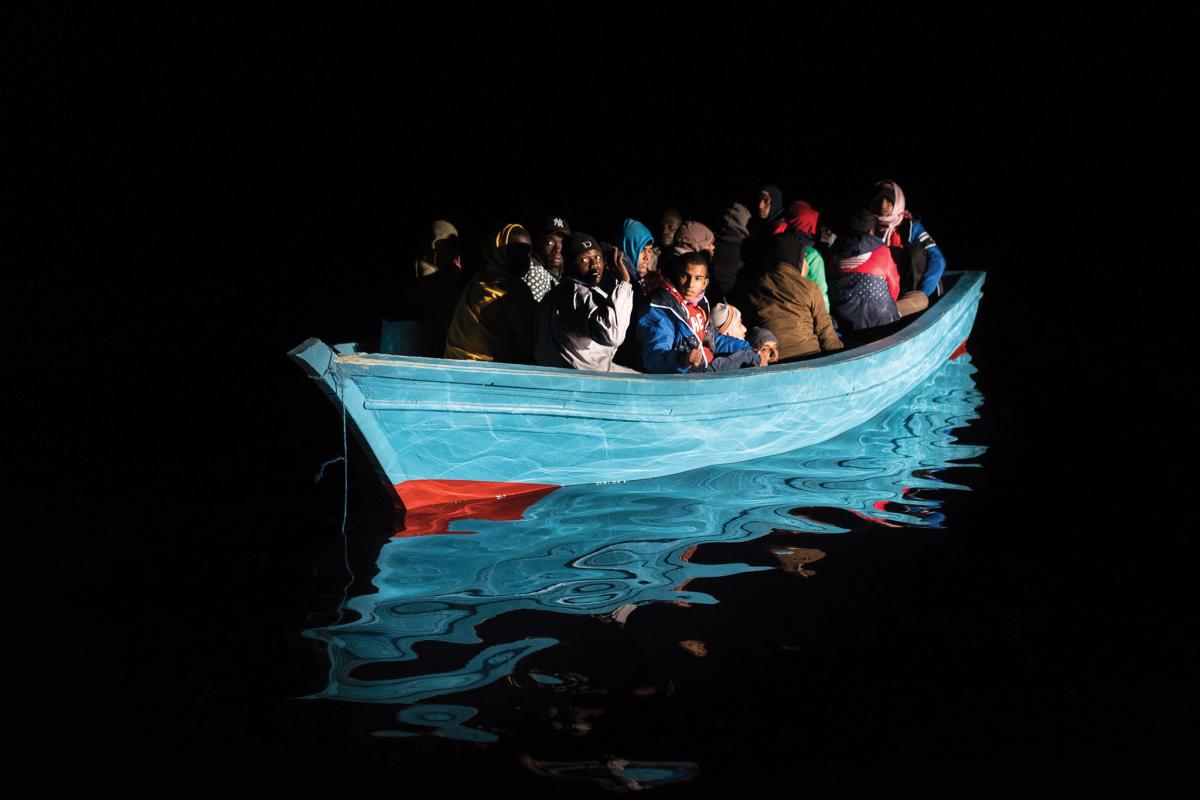 pproximately 40 refugees get rescued from distress at sea in the mediterranean sea offshore the libyan coast on 04 Dec 2016 by the NGO SOS Mediterranee