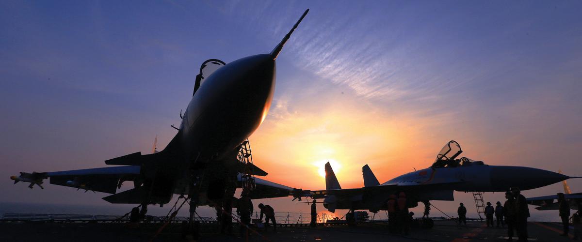 J-15 fighters on the deck of the Chinese aircraft carrier Liaoning.