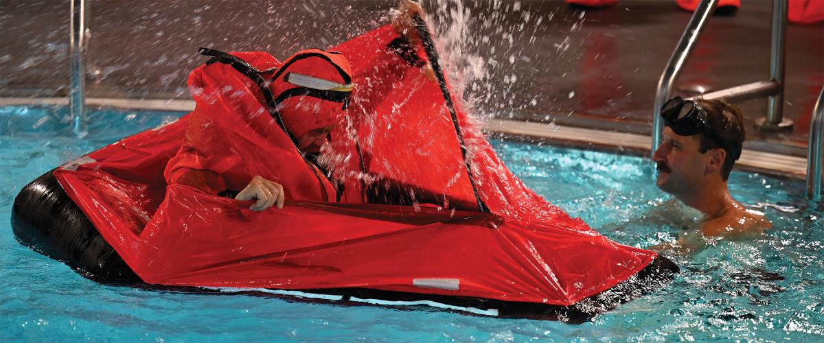 U.S. Naval Submarine School students go through surface survival training at the school’s Pressurized Submarine Escape Training facility as part of Basic Enlisted Submarine School in July 2024. Submarine sailors should train with escape systems more frequently to master their last best chance for survival in combat.