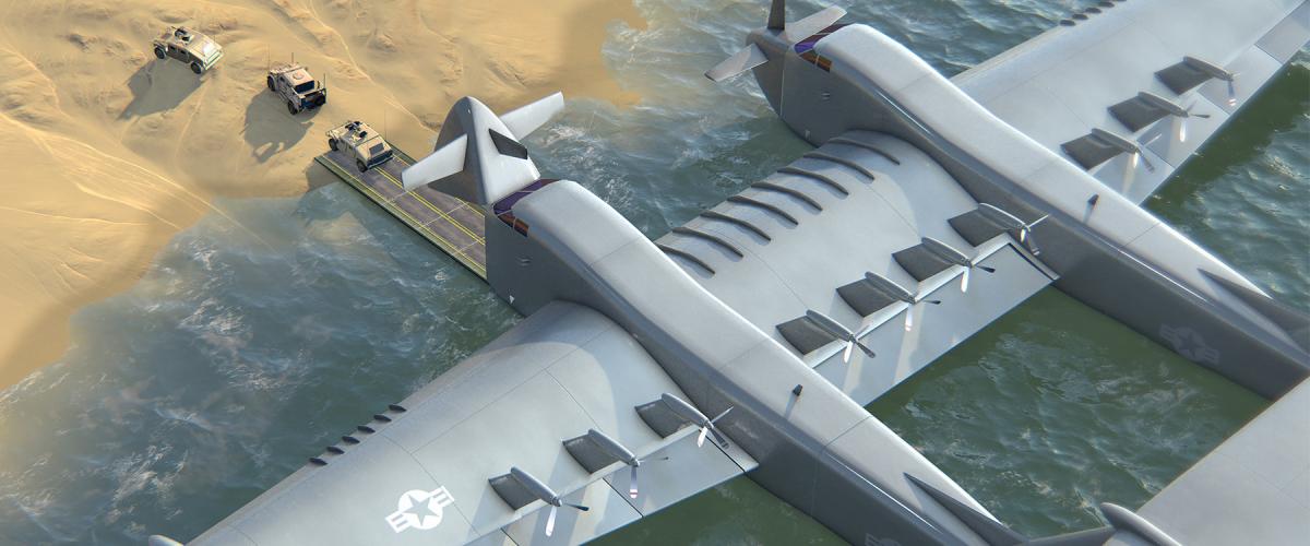 While still a concept, the DARPA Liberty Lifter wing-in-ground-effect seaplane is an example of the kind of expeditionary logistics capability needed to make FD2030 viable. 