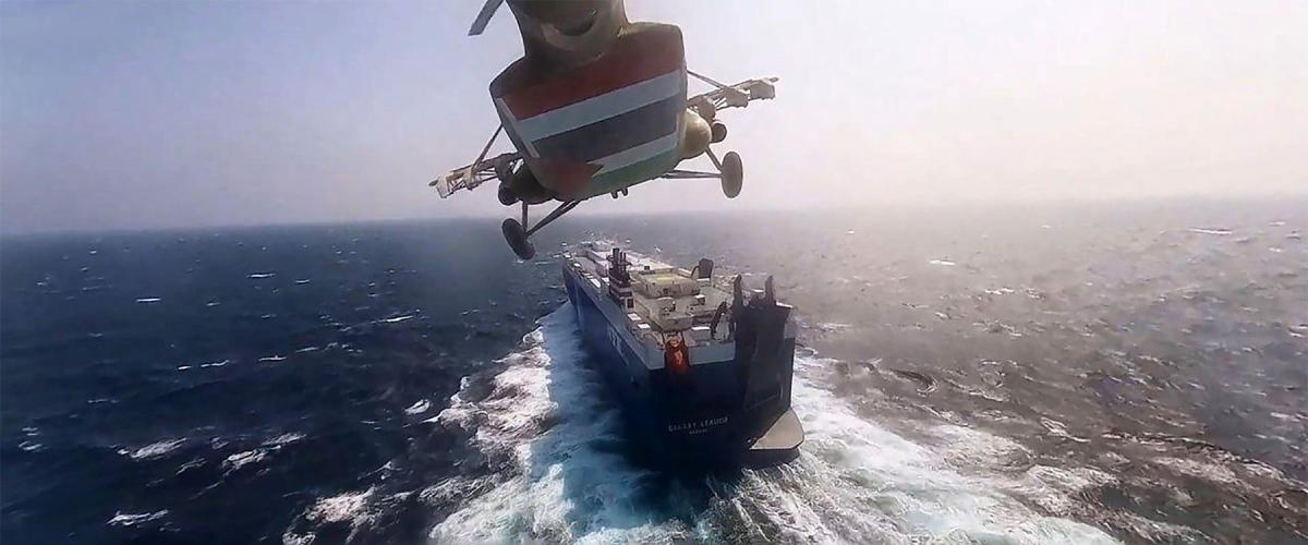 Houthi militants hijack a cargo ship in the southern Red Sea in November 2023