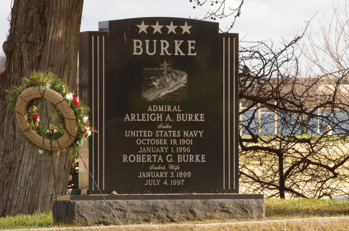 The headstone for Arleigh and Roberta Burke at the Naval Academy.