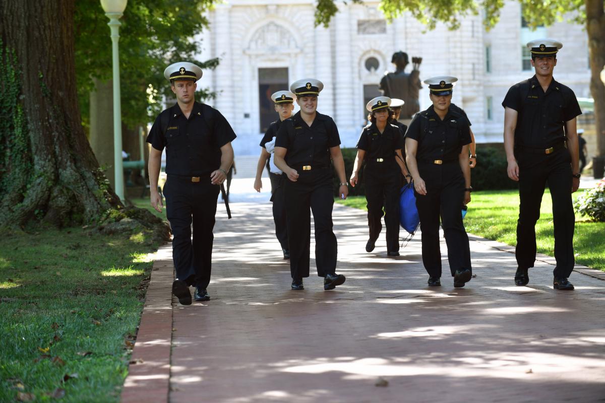 Midshipmen walking to class