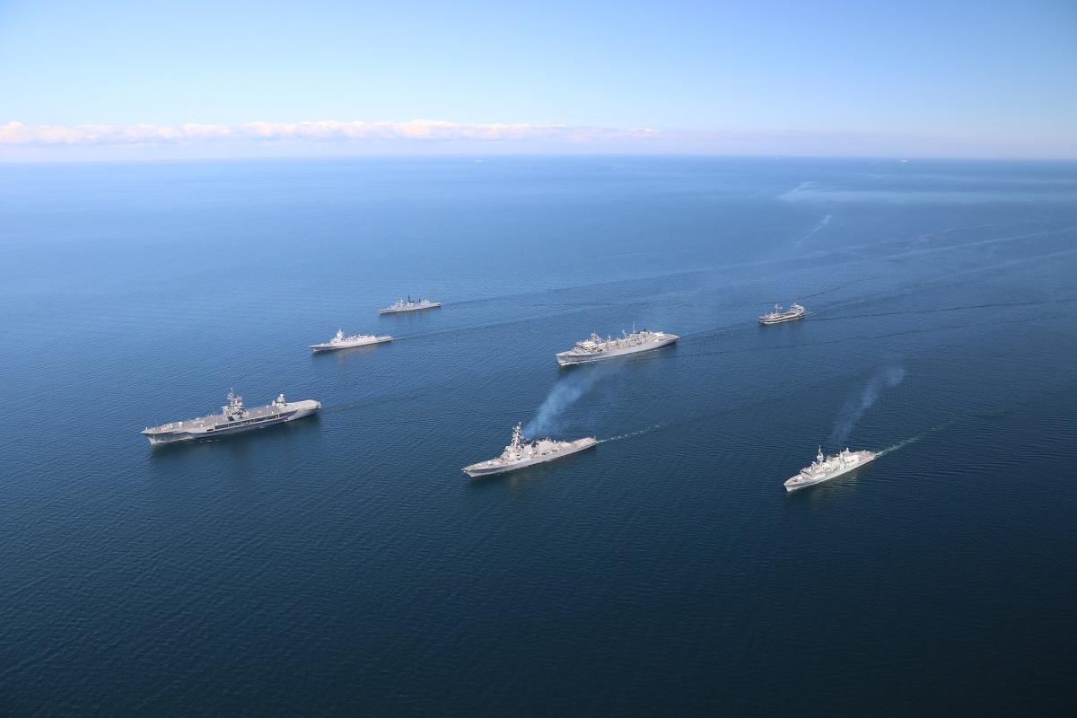 USS Mount Whitney (LCC-20) leads a formation of ships in BALTOPS 2020. 