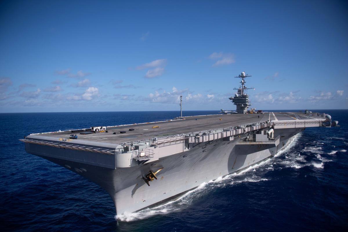 The USS John C. Stennis (CVN-74) transits the Atlantic Ocean in September 2019.