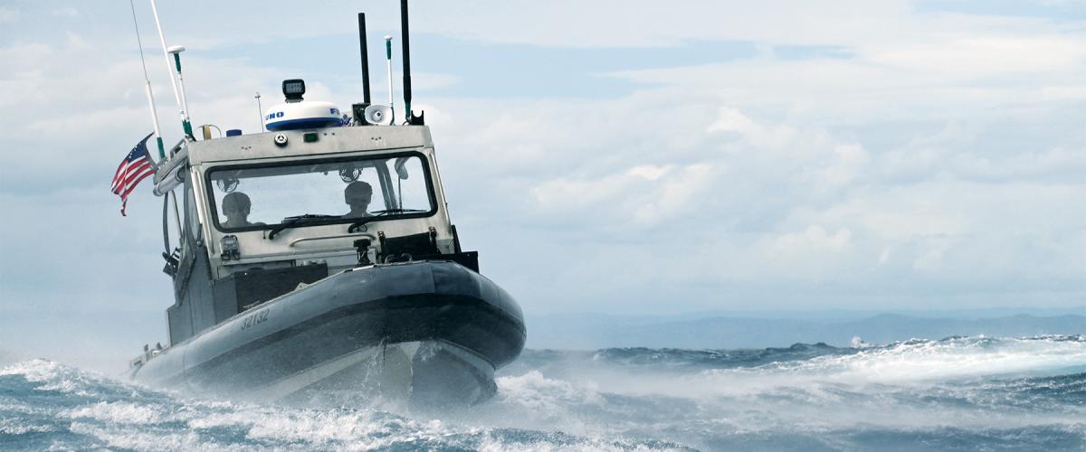 Coast Guardsmen with deployable specialized forces (DSF) conduct seaward security