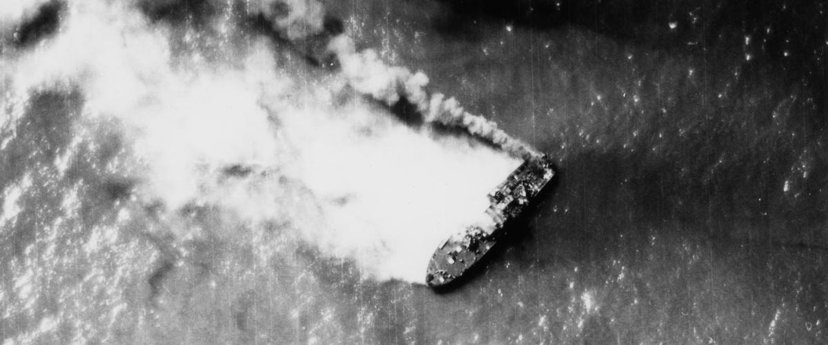 A North Vietnamese gunboat burns near Hon Ne Island in August 1964. The presence of the USS Maddox (DD-731) near the North Vietnam coast ignited a spark in the Gulf of Tonkin, with long-lasting consequences.  