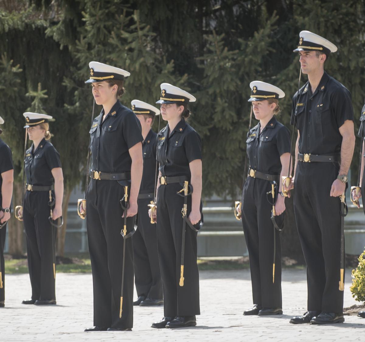 U.S. Naval Academy midshipmen at noon-meal formation.