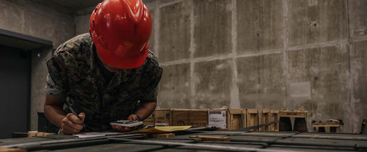 An ammunition technician with 1st Supply Battalion, 1st Marine Logistics Group, inventories ammunition at Camp Pendleton, California. The Marine Corps must remake the intelligence support provided to its logistics combat elements.
