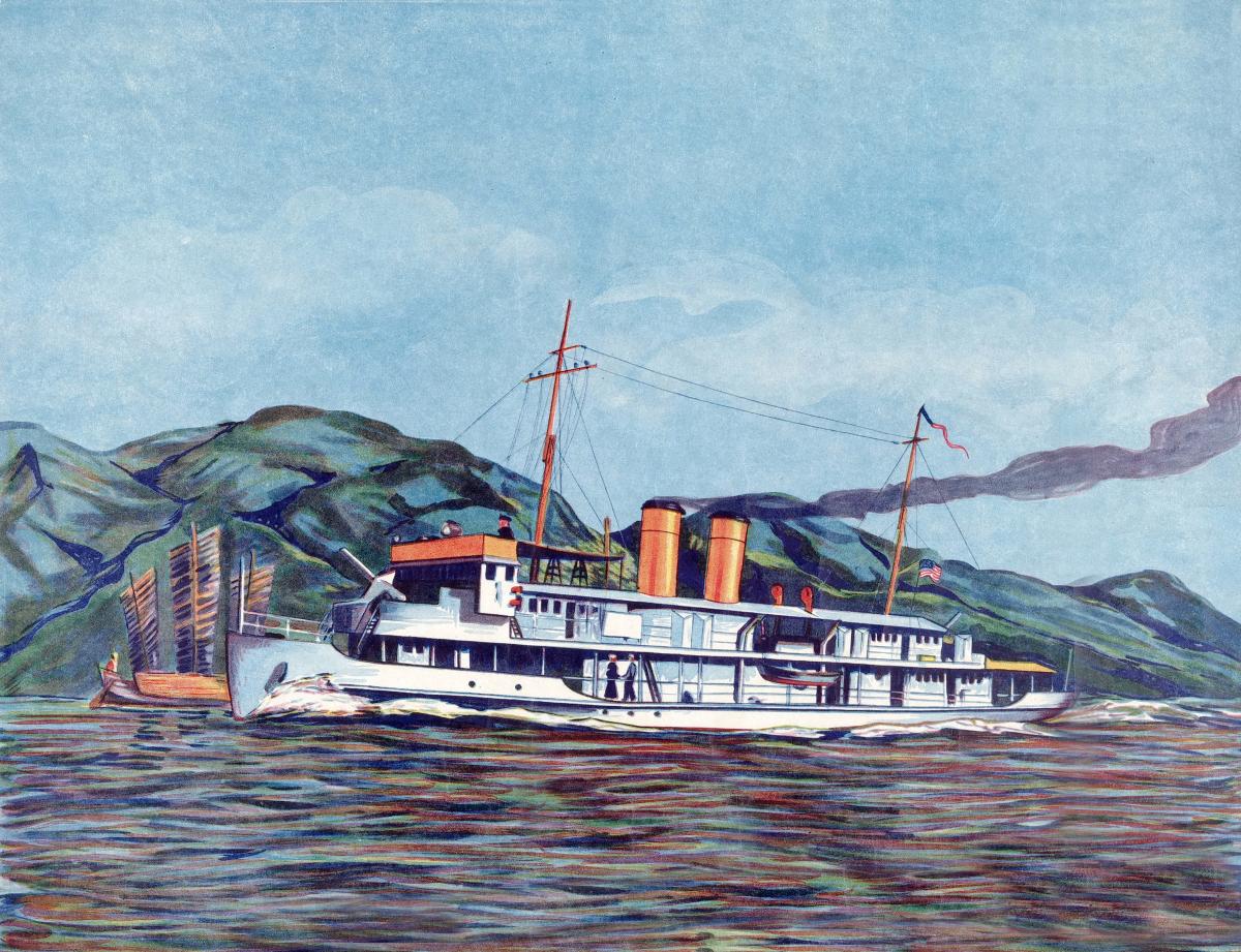Illustration of a Yangtze river gunboat by R. E. Goode; C. 1931