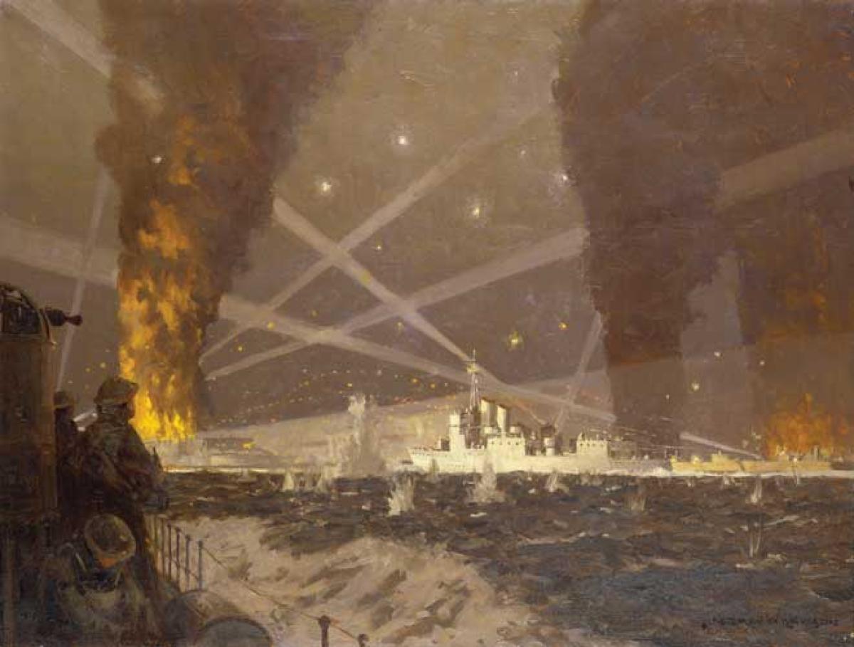 HMS Campbeltown at St. Nazaire, by Norman Wilkinson, National Maritime Museum, Greenwich, London