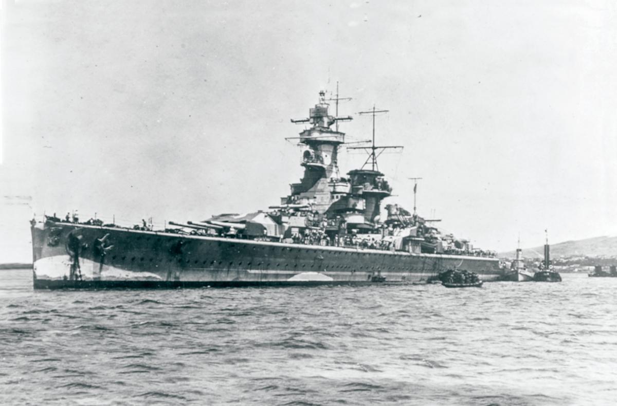 The German pocket battleship Admiral Graf Spee at anchor in Montevideo Harbor, Uruguay, after the Battle of the River Plate and before her scuttling.
