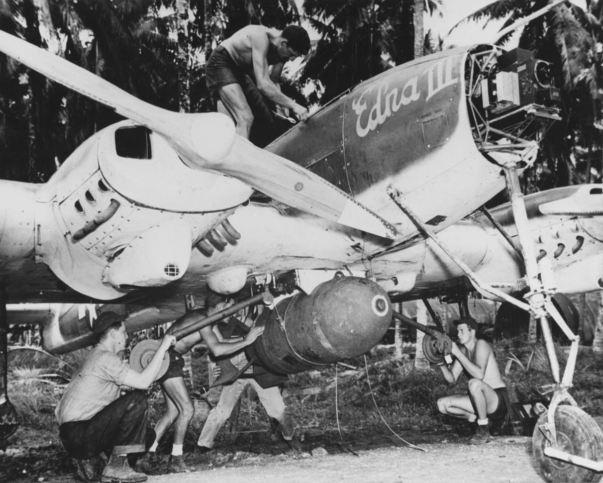 An Interstate TDR-1 assault drone being prepared for a raid on Rabaul in the Solomon Islands in 1944. Teamed with Avenger torpedo bombers—in a concept similar to the “loyal wingman” idea being developed today—the drones dropped more than 2,000 bombs on Japanese troops in September and October 1944.