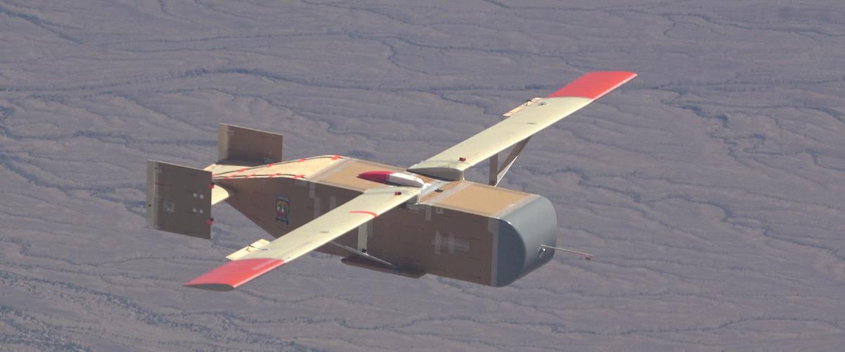 An LG-1K Tactical Aerial Delivery  Glider during a Marine Corps  Warfighting Lab test.