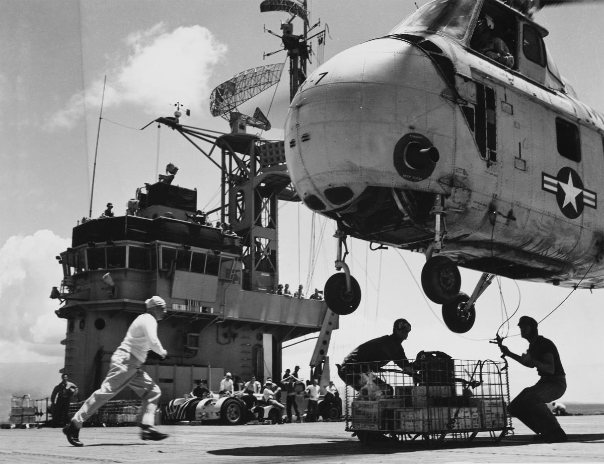The World War II escort carrier USS Thetis Bay (CVE-90/CVHA-1/LPH-6) was converted after the war to an amphibious assault ship (LPH), the first dedicated helicopter carrier in the U.S. Navy.