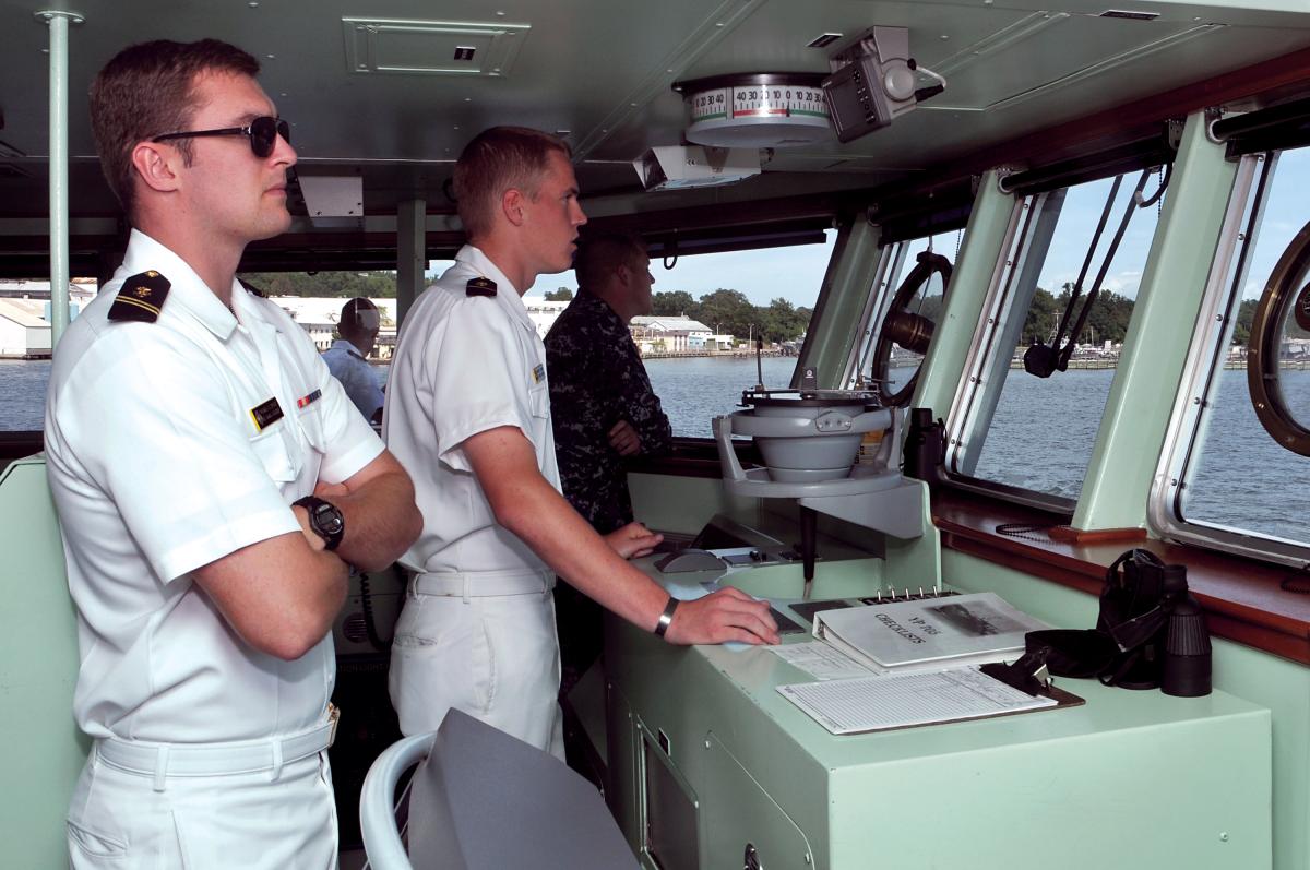 Midshipmen training on board a U.S. Naval Academy yard patrol craft YP-705