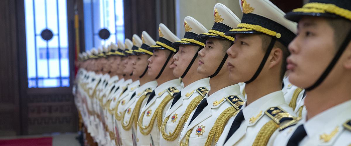 Chinese sailors stand in formation