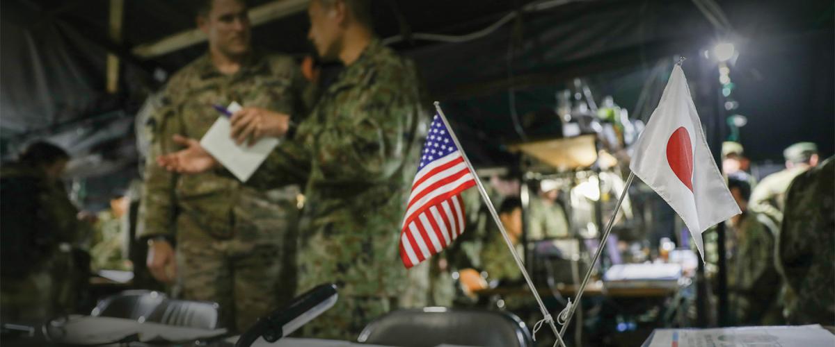 U.S. Army and Japan Ground Self-Defense Force senior leaders brief during exercise Orient Shield 23 in Hokkaido, Japan, in September 2023.