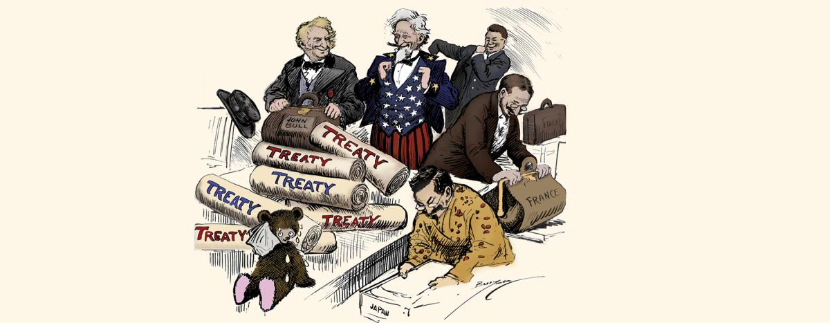 The five major powers pack their bags at the end of the 1921–22 Washington Naval Conference
