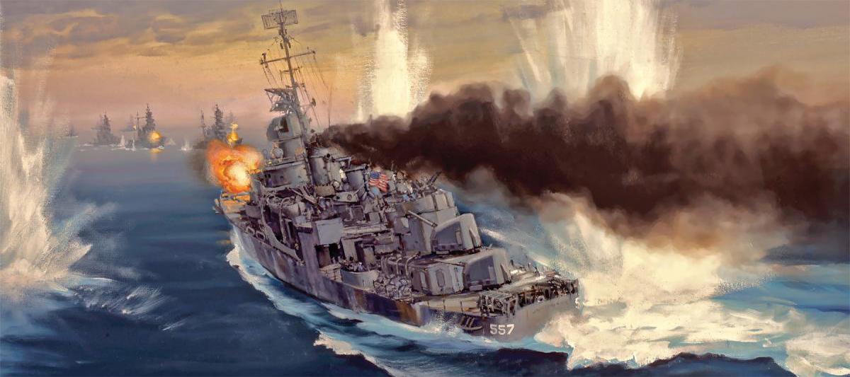 Grievously wounded in November 1942 at Guadalcanal, then-Ensign Robert Hagen would not be with the Aaron Ward when she sank five months later, and he would survive the loss of the Johnston, pictured here, at Leyte Gulf in October 1944.