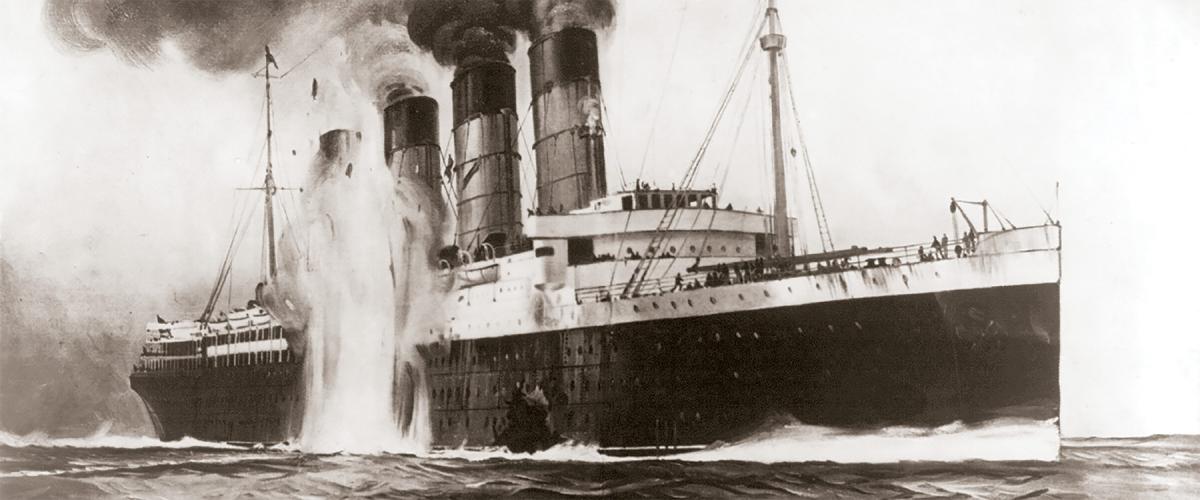 On 7 May 1915, the British ocean liner RMS Lusitania, traveling from New York to Liverpool, was sunk by a German U-boat off the coast of Ireland. 