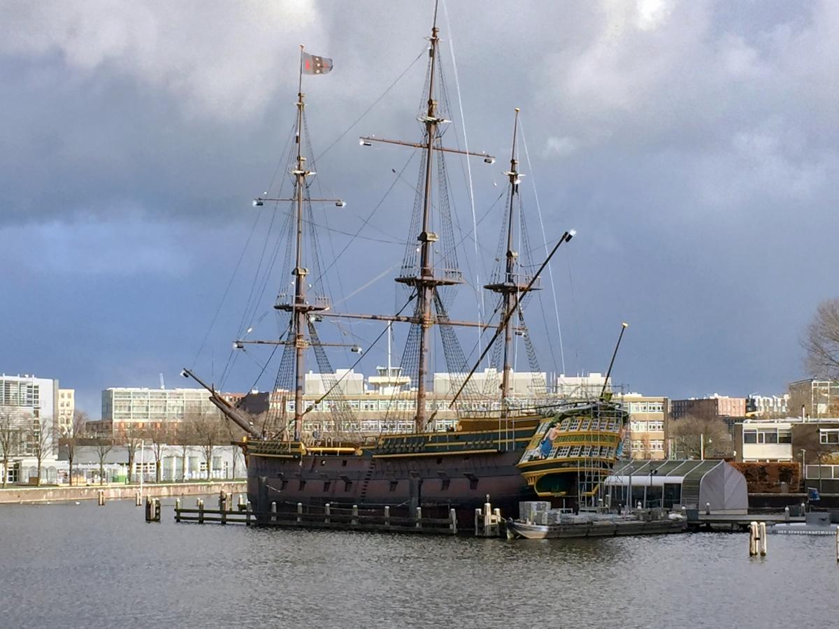 Replica Dutch East Indiaman Amsterdam berthed at the National Maritime Museum