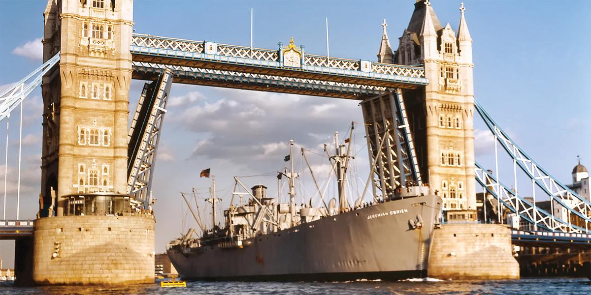 In 1994, the SS Jeremiah O’Brien steamed through the Golden Gate, down the West Coast,  through the Panama Canal, and across the Atlantic to England and France, where she and her crew  (a mix of old salts whose average age was 70 and a few cadets from the California Maritime  Academy) participated in the 50th Anniversary of Operation Overlord.