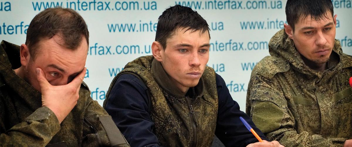 Captured Russian soldiers in Kyiv, Ukraine.