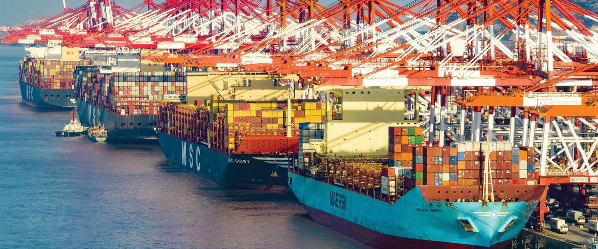 The Yangshan Port in Shanghai, China. Despite an anticipated post-COVID-19 recovery, every facet of global shipping came under severe stress in 2023 from natural causes, rising geopolitical volatility, and regional instability.