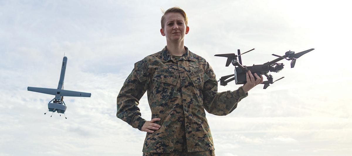 A Marine Corps unmanned systems operator on the USS Mesa Verde (LPD-19). Marine detachments equipped with small and medium-sized unmanned systems deployed on board Navy warships could provide an organic aviation and over-the-horizon ISR capability.