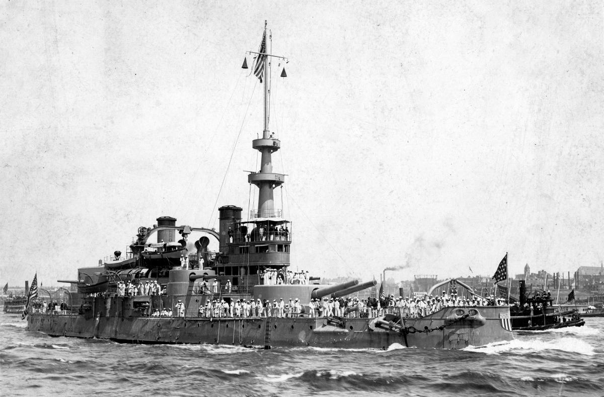 USS Oregon (Battleship No. 3) returning to the U.S. from Cuba, following the Spanish-American War, 1898.