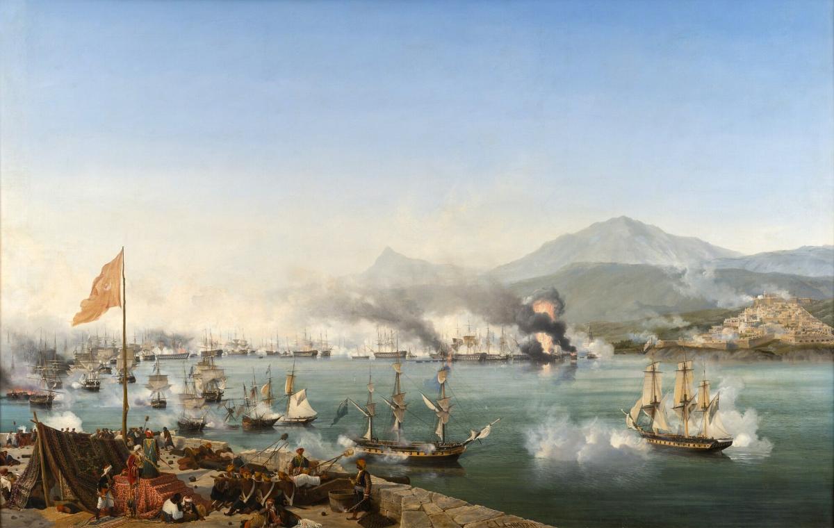 The Naval Battle of Navarino (1827). Oil painting by Garneray.