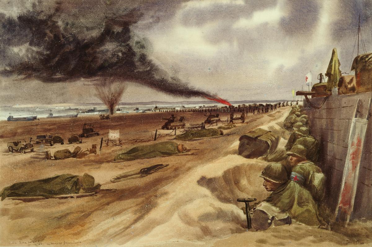 The Sea Wall At the Eastern American Beach (Utah Beach) by Navy combat artist Mitchell Jamieson